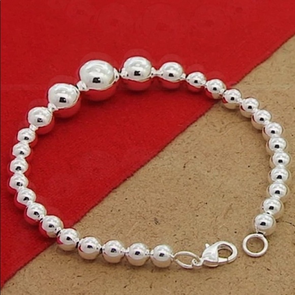 STERLING SILVER BEADED BALL MATCHING NECKLACE BRACELET SET - Picture 3 of 12